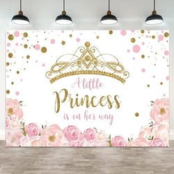 10x8ft Baby Shower Backdrop A Little Princess is on Her Way Photography Background Gold Crown Pink Floral Giltter Dots Girl Princess Party Banner Decorations Newborn Photo Booth Prop by ASDCXZ