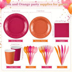 Mimorou 175 Pcs Pink and Orange Plates Cups Napkins Utensils - Image 3