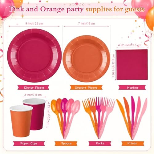 Mimorou 175 Pcs Pink and Orange Plates Cups Napkins Utensils - Image 3
