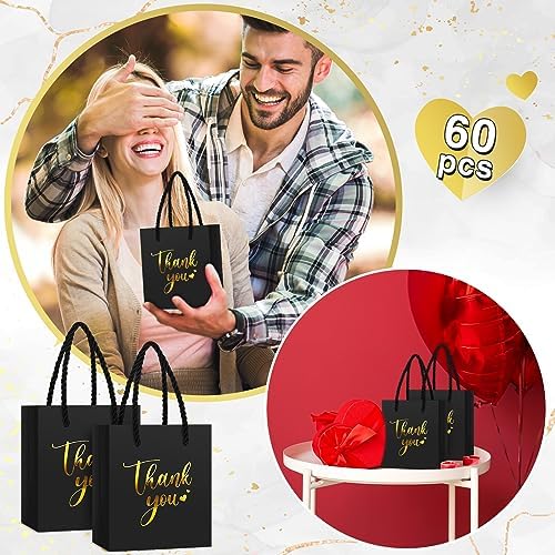 Honoson 60 Pcs Mini Thank You Gift Bag with Handle Bulk,Black - Image 5