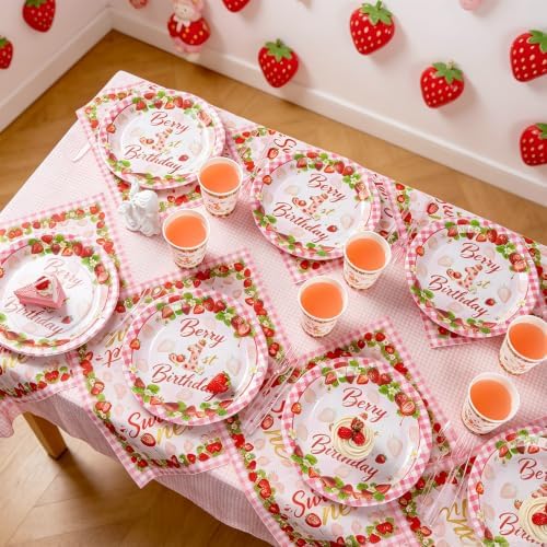 Berry First Birthday Strawberry Party Supplies for 50 Guests - Image 4