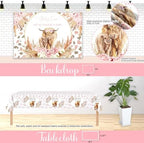 Costova Highland Cow Baby Shower Decorations for Girls, Boho Highland Cow Baby Shower Decorations, Bohemian Pink Floral Backdrop Balloon Box Tablecloth Sash Pin for Its a Girl Gender Reveal - Image 5