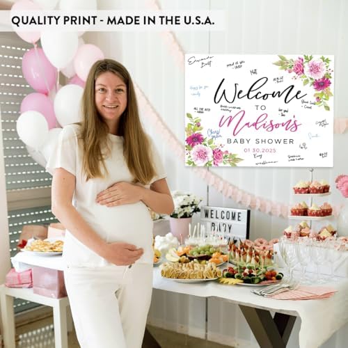 Andaz Press Personalized Large Canvas Baby Shower Welcome Sign, 16 x 20 Inches, Fuchsia Florals, Guestbook Alternative, Custom Baby Shower Sign, for Floral Baby Shower, Baby Sprinkle Theme - Image 5