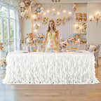 Wish Care 14ft White Sequin Table Skirt for Rectangle Tables Glitter Curly Willow Tutu Skirt Ruffle Table Cloth Desk Skirts for Wedding Birthday Baby Shower Party Banquet Table Skirting Decorations - Image 6