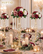 Nuptio Artificial Flower Centrepieces for Tables - 6 Pcs Burgundy & Dusty Rose & Creamy White Fake Flowers Roses Balls 9.5in Diam - Silk Faux Rose Arrangement for Wedding Party Centerpiece Table Decor - Image 2