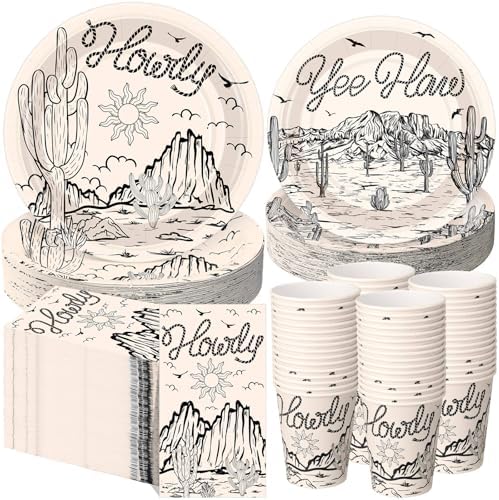 Pickmesh 250 Pcs Western Cowboy Cowgirl Party Decorations Black Wild West Disposable Tableware Set Howdy Yee Haw Paper Plates Napkins and Cups for Rodeo Birthday Baby Shower Party Decorations Serve 50 by Pickmesh