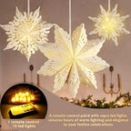 10 Pcs Christmas Paper Snowflake Lanterns, Large Christmas Paper Star Lanterns with LED Lights White Hanging Snowflake Lamp Ornaments for Xmas Winter Frozen Weddings Birthday Holiday Party Decorations - Image 6