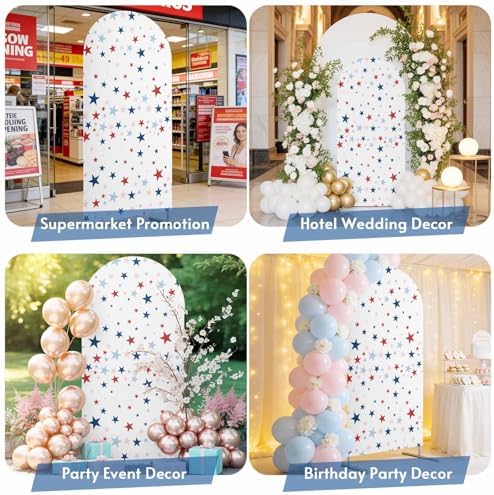 4th of July Arch Backdrop Cover 7.2 FT, Red Blue Stars Independence Day Wedding Arch Cover Stretchy Backdrop Stands Covers for Birthday Party Ceremony Banquet Decor - Image 6