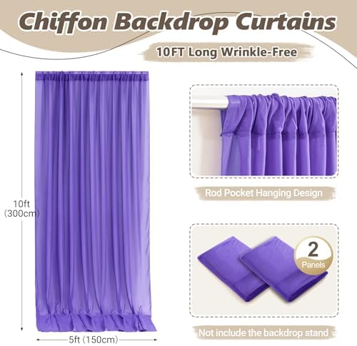 10ft x 10ft Purple Backdrop Curtains, Wrinkle-Free Sheer Chiffon Fabric Photo Backdrop Drapes for Wedding Arch Party Ceremony Stage Photography Decorations - Image 4