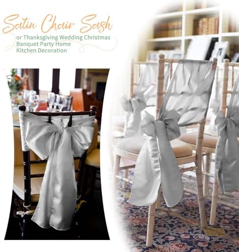 120 PCS Silver Satin Chair Sashes, 7 x 108 Inch - Image 5