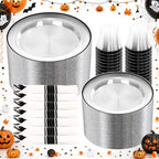 SUT 350 Pcs Black and Clear Plastic Dinnerware Set for 50 Guests, Include: 50 Dinner Plates, 50 Dessert Plates, 50 Pre Rolled Napkins With Silverware, 50 Cups, Disposable Plates for Party by SeeYouTomorrow
