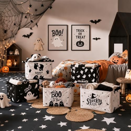 CHENGU 6 Pack Halloween Storage Basket Collapsible Halloween Ghost Bins - Image 5