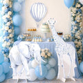3Pcs Blue Toile de Jouy Safari Baby Shower Decorations, Large Elephant Giraffe Hot Air Balloon Cardboard Cutouts, Corrugated Plastic Jungle Animal Standees for Boy Gender Reveal Nursery Decor by Unknown