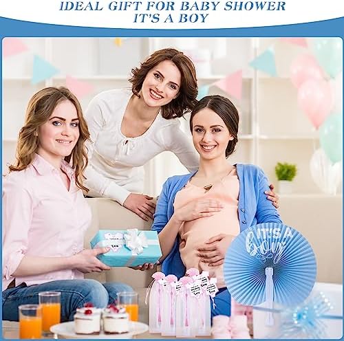 Redbaker 50 Sets Baby Shower Folding Handheld Fans Girl Boy Paper Round Shaped Accordion Fans with Baby Shower Favor Tags and Organza Bags for Guests Gender Reveal Party Favors Gifts (Blue) - Image 6