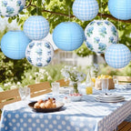 12 Pcs Hydrangea Plaid Paper Lanterns 8" 10" 12" Blue White Floral Chinese Lanterns for Summer Birthday Wedding Baby Shower Garden Tea Party Decorations - Image 5