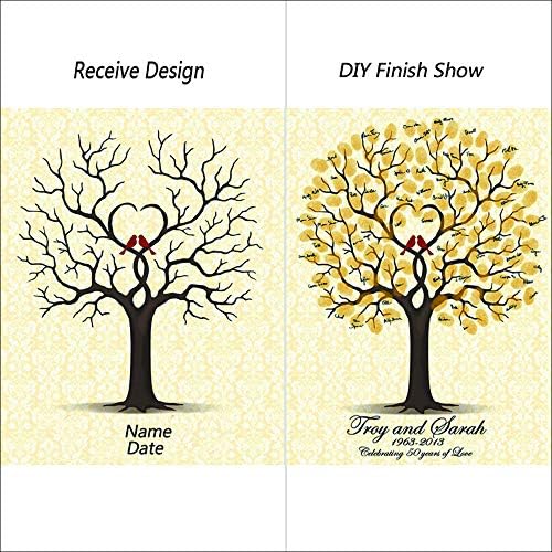 Customized Wedding Tree with Heart Painting DIY Fingerprint Guest Book Alternative with Wooden Hanger Ready to Hang Party Decorations Wedding Gifts-60x80cm - Image 3