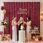 10x10ft Burgundy Backdrop Curtains with Lights Photo Drapes Wrinkle Free Fabric Backdrop Curtain for Wedding Birthday Party Baby Shower Bridal Shower Home Party Background Decorations by Shillance
