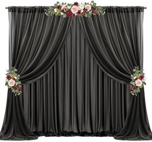 20ft x 10ft Black Backdrop Curtains, Wrinkle-Free Sheer Chiffon Fabric Photo Background Drapes for Wedding Arch Party Ceremony Stage Photography Decorations by WishCare