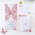 50PCS Pink Wedding Invitations Butterfly Laser Cut Invitation Blank Cards - Image 7