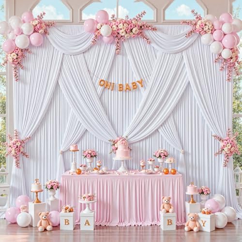 20x8ft White Backdrop Curtains for Parties Wedding Photo Wrinkle Free White Drapes Backdrop Polyester Photoshoot Back Drop for Baby Shower Birthday Party Photography Background 4 Panels 5x8FT - Image 3