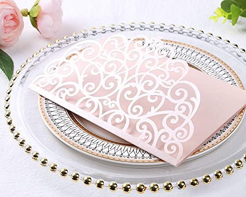 ponatia 5.12 x 7.2 Inches 20PCS Tri-Fold Laser Cut Wedding Invitation Pocket with Envelopes for Wedding Bridal Shower Engagement Birthday Invite (Blush Pink, 20pcs No Inner Sheet) - Image 4