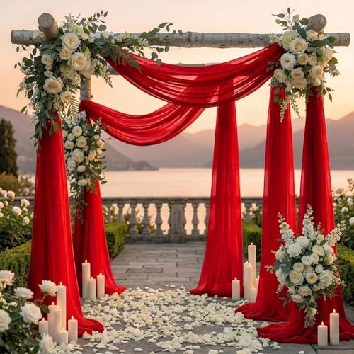 Pack of 2 Wedding Arch Drape Panel Fabric 30" x 50ft - Red - Image 4