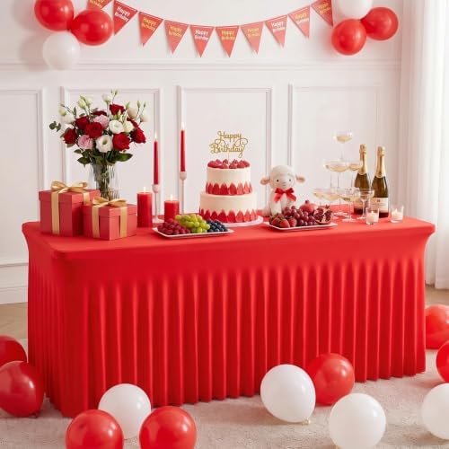 2Pack Red Spandex Tablecloth for 8FT Rectangle Tables,Table Skirt - Image 7