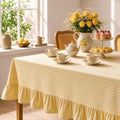 Striped Ruffled Tablecloth 60x120 Inch Cotton Polyester Striped Tablecloth Rectangular Fits 8-10 Seater Table Farmhouse Vintage Table Cover for Home Kitchen Baby Shower Birthday Party Picnic (Yellow) by partygreeting