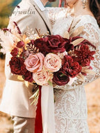 Serwalin Burgundy Pink Artificial Flowers, Fake Silk Flowers for Wedding - Image 2