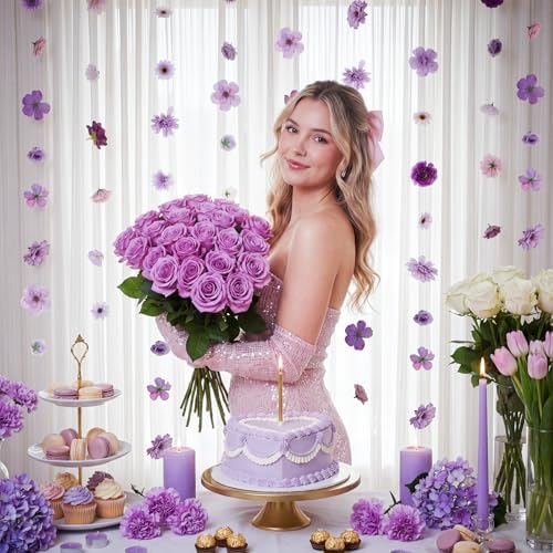 Sliner 8 Pcs 52.5 ft Artificial Flower Garland Hanging Decorations Dangling Fake Flowers with Hooks Spring Party Decorations for Wedding Background Arch Birthday Baby Shower Home Garden Decor (Purple) - Image 4