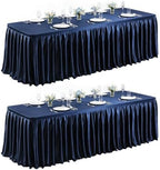 2 Packs Navy Blue Satin Tablecloths Rectangle 8FT, Glitter Spandex Fitted Stretch Table Covers Wrinkle-Free Floor Length Shimmer Table Skirt for Weddings Parties Baby Shower Banquets Vendor Events by Partisky