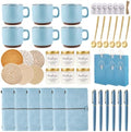 Baby Shower Prizes for Game Winners Baby Shower Games Prizes Ceramic Mugs with Metal Spoons Woven Coasters Notebooks Scented Candles Gift Bags Wedding Bridal Shower Favors for Guests (6, Blue) by WishFond