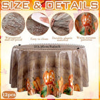 Ganeen 12 Pcs Fall Plastic Tablecloth Round Wood Grain Pumpkin 84 x 84 in - Image 2