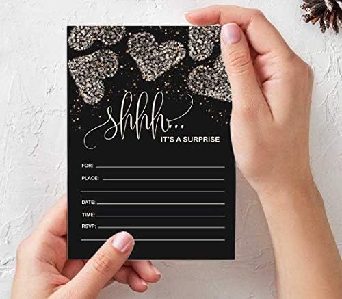 Pack of 30 Surprise Party Birthday Invitations with Envelopes, Black Retirement Party, Bridal Shower, Baby Shower Fill in Style Invites - Image 5
