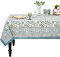 Ridhi Asparagus Blue Paisley Hand Block Print Cotton Rectangle Tablecloth 52x72 inch Reusable Table Cover Decorative Everyday Use for Dining Room, Farmhouse, Home Gift for Spring, Summer by Ridhi