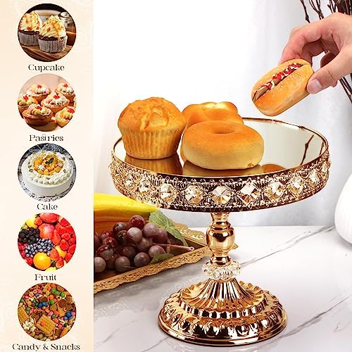 12-Piece Gold Cake Stand Set, Vintage Cake Stand with Crystal Edge and Cupcake Display Tray, Dessert Table Display Set for Wedding Party, Baby Shower, Anniversary Celebration - Image 5