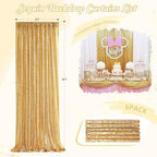 Gold Sequin Backdrop Curtain Drapes - Glitter Gold Curtains 6 Pieces 2x8ft - Image 5