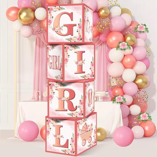 14PCS Pink Rose Gold Baby Shower Decorations for Girls, Floral "It's a Girl" Guest Book Card Balloon Boxes Circle Dot Garland Hanging Swirls Honeycomb Centerpieces Banner Kit, Gender Party Supplies - Image 3