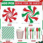 Pickmesh 400 Pcs Christmas Peppermint Candy Paper Plates Napkins Serve 50 - Image 3