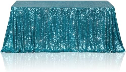 Poise3EHome Teal Sequin Tablecloth 60×120 Inch Rectangle Sparkly Fabric Table Cloth for Baby Shower Birthday Party Wedding Christmas Holiday Decoration by Poise3EHome