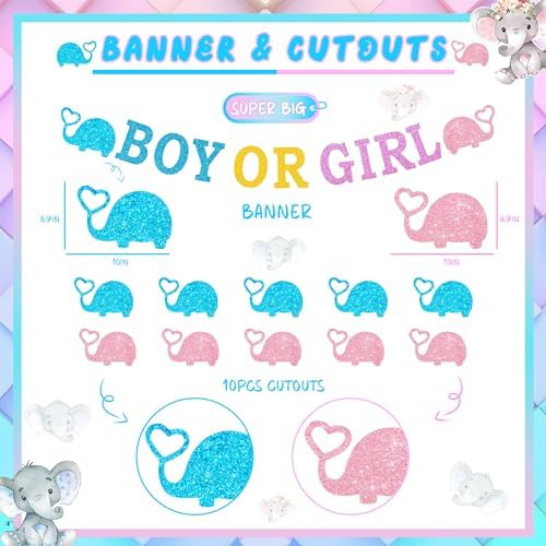 164pcs Gender Reveal Decorations, Gender Reveal Supplies Kit, Baby Boxes Gender Reveal Balloon Decorations Kit, Pink and Blue Elephant Gender Reveal Decorations, Boy or Girl Decorations Kit - Image 5