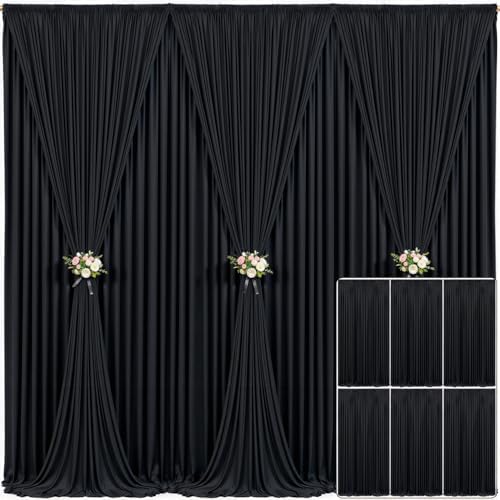 6 Panels Black Backdrop Curtain for Parties Wrinkle Free Black Photo Curtains Backdrop Drapes Fabric Decoration for Birthday Party Wedding 30ft(W) x 10ft(H) by Tao-GePartyDecorations