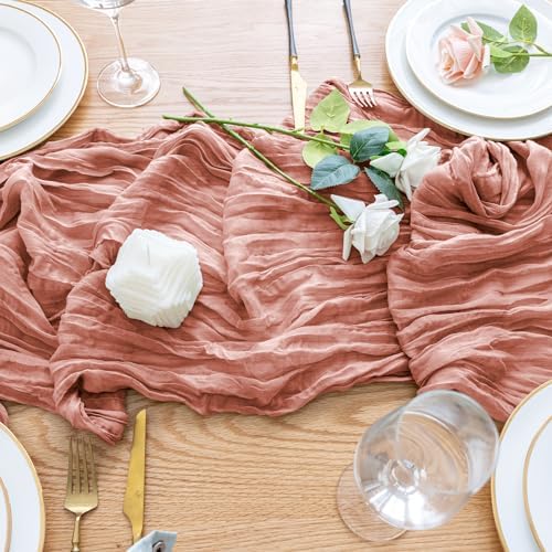 Wokceer Cheesecloth Table Runner Dark Rose 10FT Boho Gauze Runner, 12 Pack - Image 5