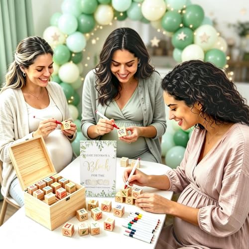 140 Pcs Baby Shower Blocks to Decorate Game Kit Includes Wooden Blocks Markers Game Sign Storage Box for Baby Shower Gender Reveal Activity Party Decorations - Image 7
