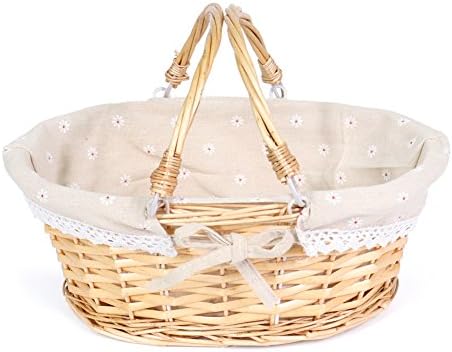 MEIEM Wicker Gift Baskets Empty Oval Willow Woven Picnic Cheap Easter Candy Storage Wine Basket with Handle Egg Gathering Wedding Basket (Natural) by MEIEM