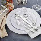 COLOSUS 175PCS Silver Plastic Dinnerware Sets With Fancy Silverware Set. - Image 5