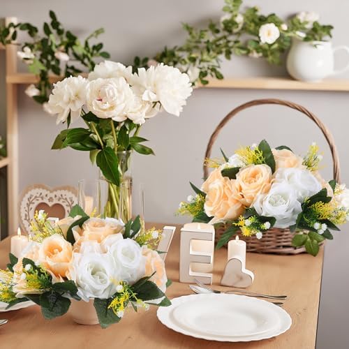 Hotop 24 Pcs Silk Rose Flower Balls,Champagne, White - Image 6