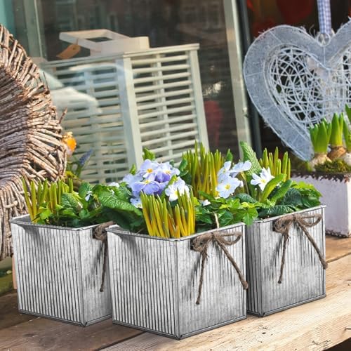 12 Pack Galvanized Square Vases with Floral Foam 3.5 Inch, Silver - Image 5