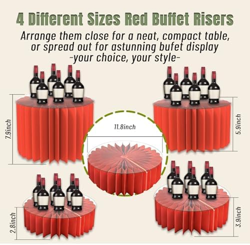 4 Pack Buffet Risers Food Risers for Buffet Table Acrylic Risers Display Stands Tall Cake Stands Cylinder Stands for Party Pedestal Cake Stand Dessert Table Display Set Cupcake Stands Cupcake Display (red, 4) - Image 2