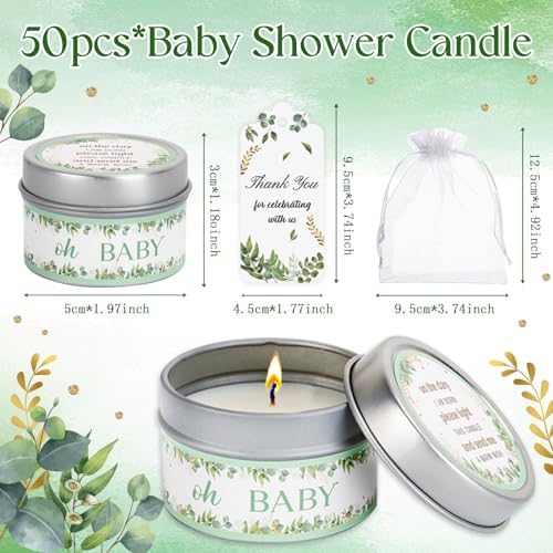 50Set Baby Shower Candle Party Favors Leaf Lavender Scented Candles Bulk Favors for Guests Girl Boy Baby Shower Gender Reveal Party Gifts - Image 2
